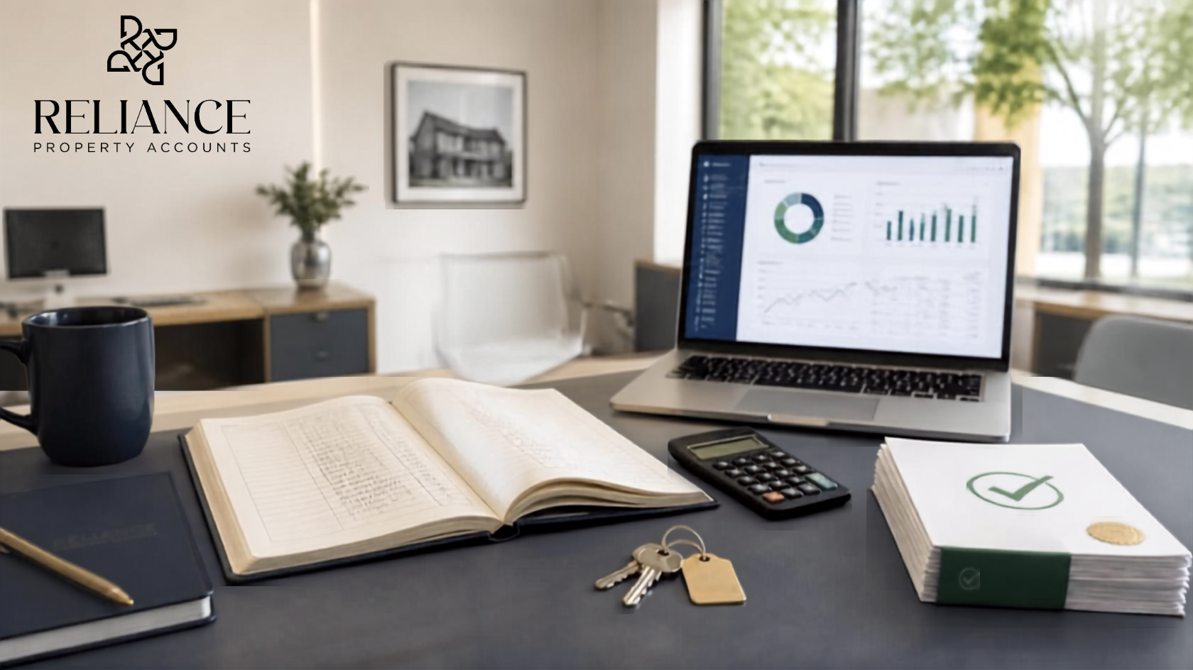 Real estate trust accountant reviewing trust account records and reconciliations